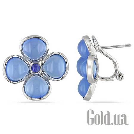 Серьги Серебряные серьги с халцедоном и сапфирами