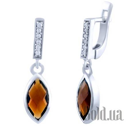 Серьги с подвесками Серебряные серьги с гранатами и куб. циркониями