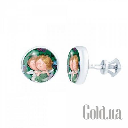 Серьги-гвоздики Серебряные серьги с муранским стеклом