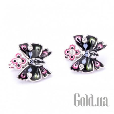 Серьги Серебряные серьги с куб. циркониями и эмалью