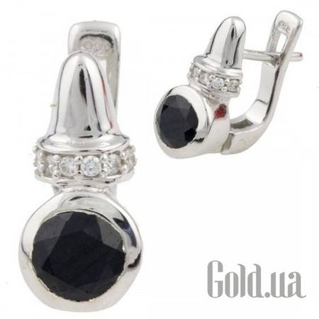 Серьги Серебряные серьги с сапфирами и куб. циркониями