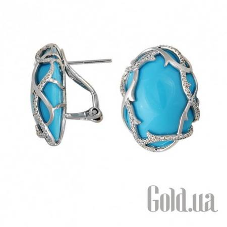 Серьги Золотые серьги с бриллиантами и бирюзой