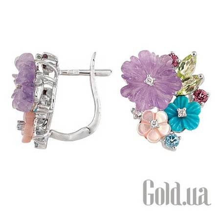 Серьги Золотые серьги с бриллиантами и полудрагоценными камнями