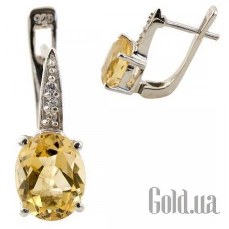 Серьги Серебряные серьги с куб. циркониями и цитринами