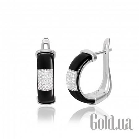 Серьги Серебряные серьги с куб. циркониями и керамикой