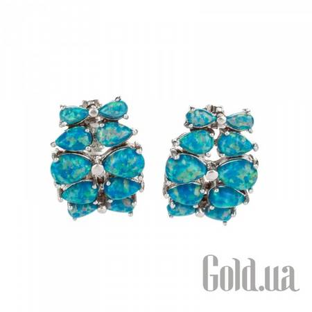 Серьги Серебряные серьги с синт. опалами