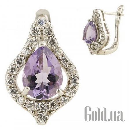 Серьги Серебряные серьги с аметистами и куб. циркониями