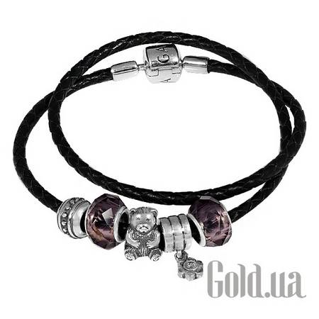 Браслет Кожаный браслет с серебром и 5 подвесками