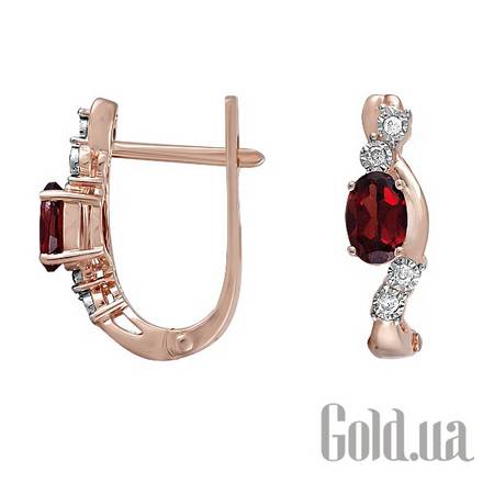 Серьги Золотые серьги с бриллиантами и гранатом