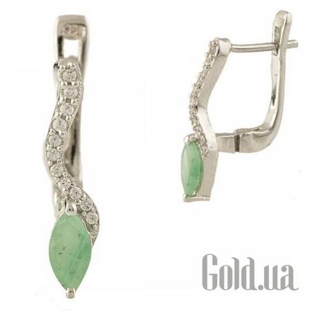 Серьги Серебряные серьги с изумрудами и куб. циркониями