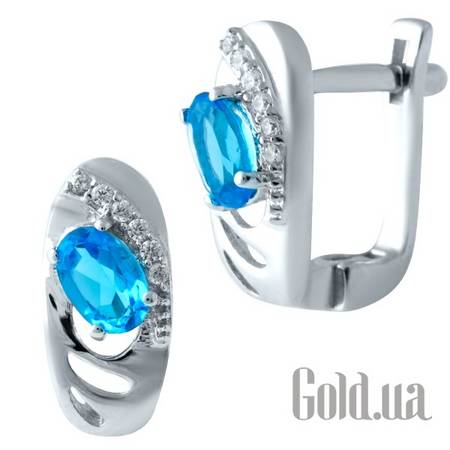 Серьги Серебряные серьги с синт. аквамаринами и куб. циркониями