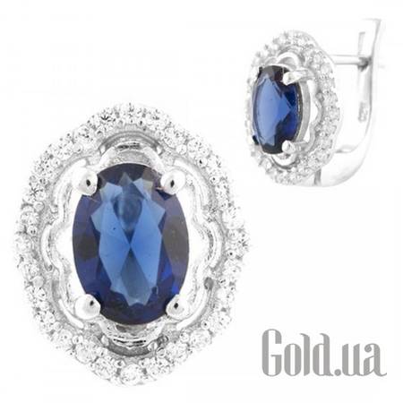 Серьги Серебряные серьги с синт. сапфирами и куб. циркониями