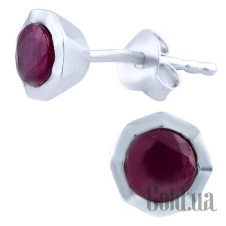 Серьги-гвоздики Серебряные серьги с рубинами
