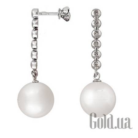 Серьги с подвесками Золотые серьги с бриллиантами и жемчугом