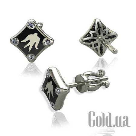 Серьги-гвоздики Золотые серьги с бриллиантами и эмалью