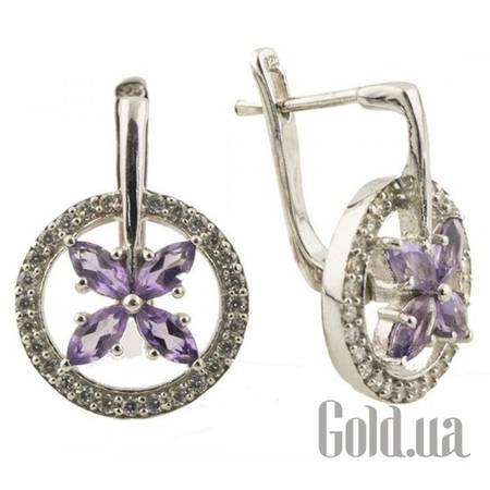 Серьги Серебряные серьги с аметистами и куб. циркониями