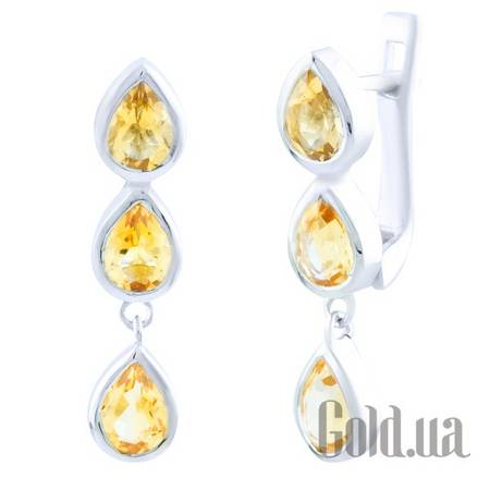 Серьги с подвесками Серебряные серьги с цитринами
