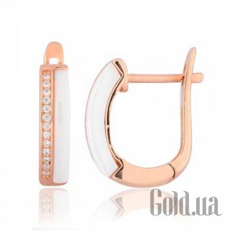 Серьги Серебряные серьги с куб. циркониями и керамикой в позолоте