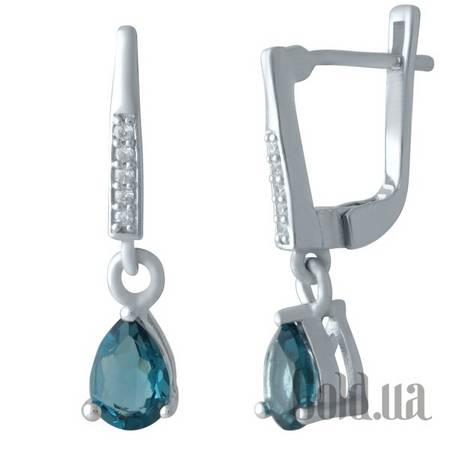 Серьги с подвесками Серебряные серьги с топазами и куб.циркониями