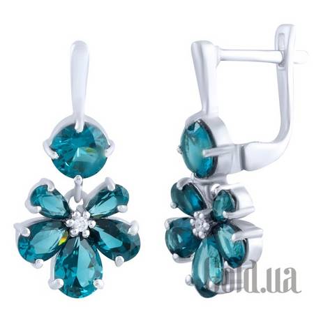 Серьги с подвесками Серебряные серьги с топазами и куб. циркониями
