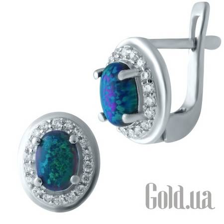 Серьги Серебряные серьги с опалами и куб. циркониями