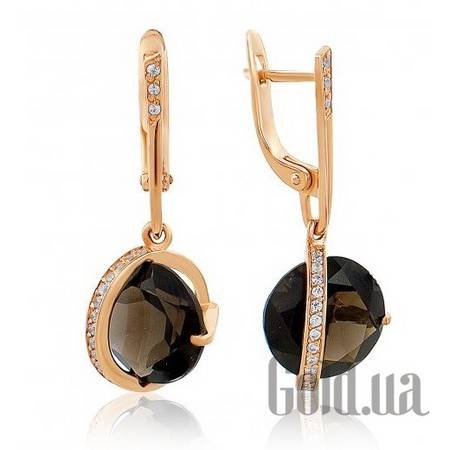 Серьги с подвесками Золотые серьги с раухтопазами и куб. циркониями