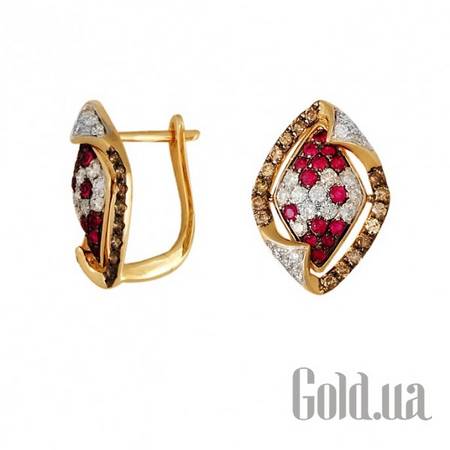 Серьги Золотые серьги с бриллиантами и рубинами