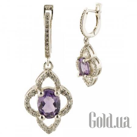 Серьги с подвесками Серебряные серьги с аметистами и куб. циркониями