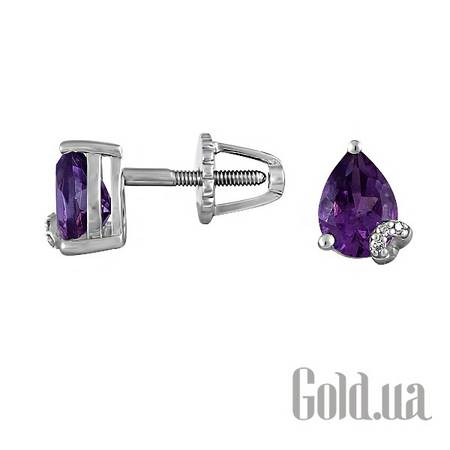 Серьги-гвоздики Золотые серьги с бриллиантами и аметистами