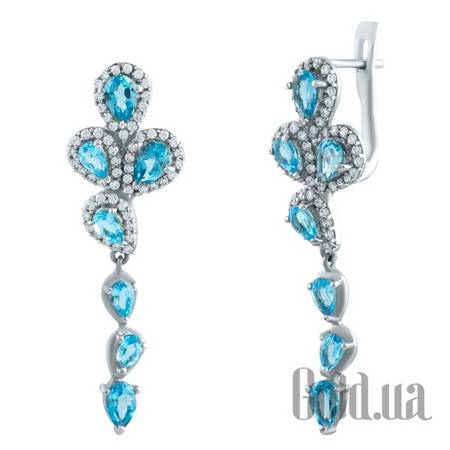 Серьги с подвесками Серебряные серьги с топазами и куб.циркониями