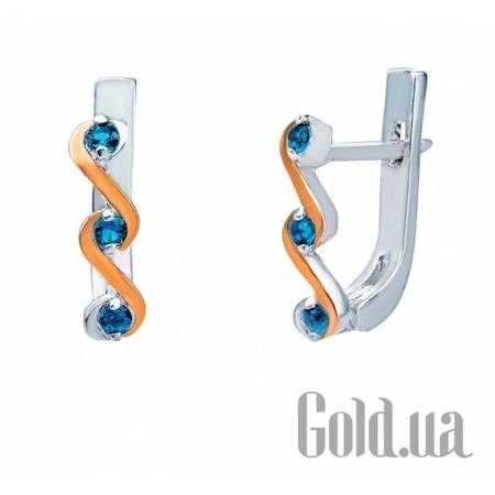 Серьги Серебряные серьги  с куб. циркониями в позолоте