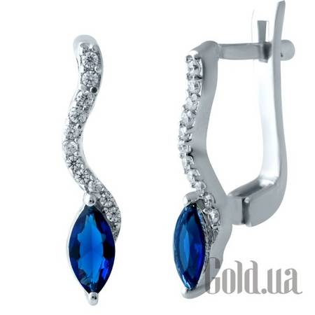 Серьги Серебряные серьги с синт. сапфирами и куб. циркониями