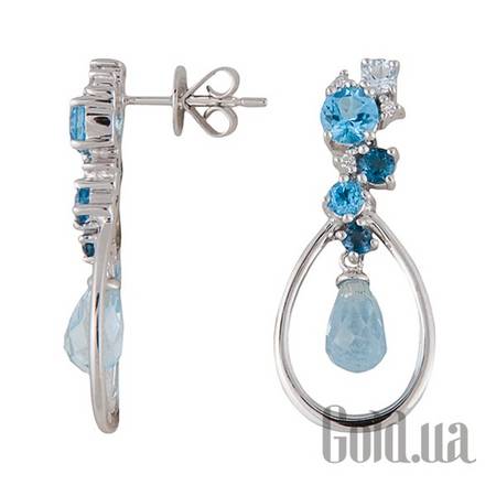 Серьги с подвесками Золотые серьги с бриллиантами и топазами