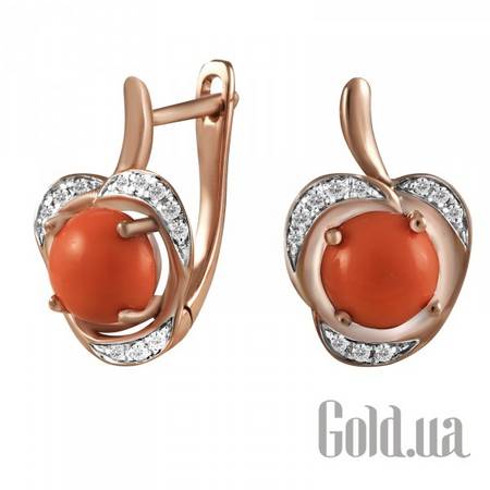 Серьги Золотые серьги с бриллиантами и кораллами