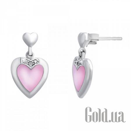 Серьги с подвесками Серебряные серьги с куб. циркониями и перламутром