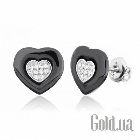 Серьги-гвоздики Серебряные серьги с керамикой и куб. циркониями