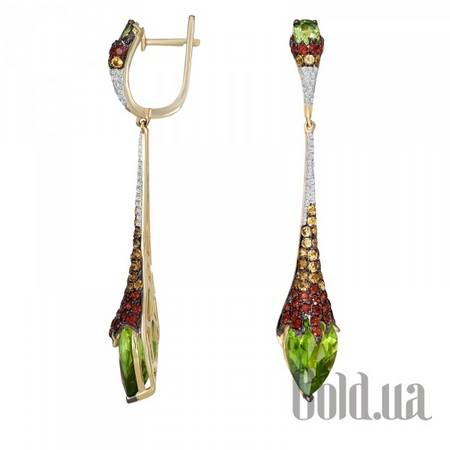 Серьги Золотые серьги с бриллиантами, гранатами, цитринами и перидотом