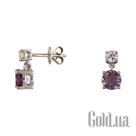 Серьги с подвесками Золотые серьги с белыми сапфирами и аметистами
