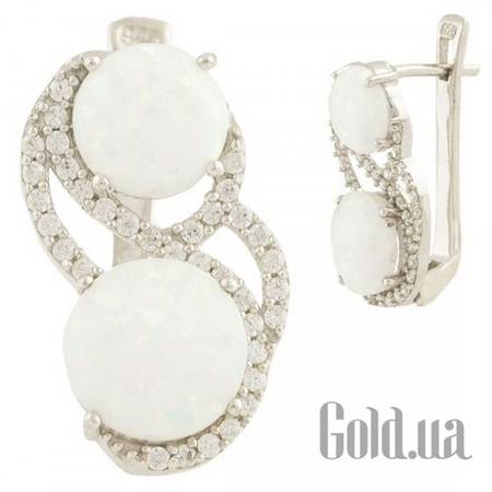 Серьги Серебряные серьги с куб. циркониями и опалами