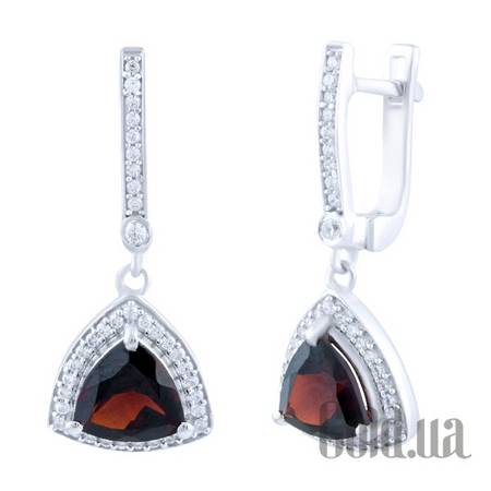 Серьги с подвесками Серебряные серьги с гранатами и куб. циркониями