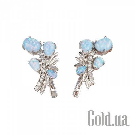 Серьги Серебряные серьги с куб. циркониями и синт. опалами