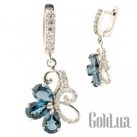 Серьги с подвесками Серебряные серьги с топазами и куб.циркониями