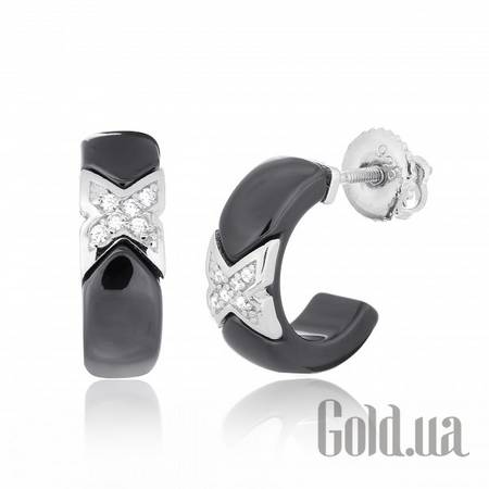 Серьги-гвоздики Серебряные серьги с керамикой и куб. циркониями