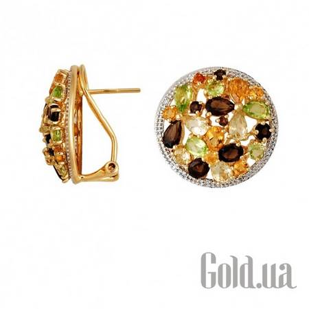 Серьги Золотые серьги с бриллиантами и полудрагоценными камнями