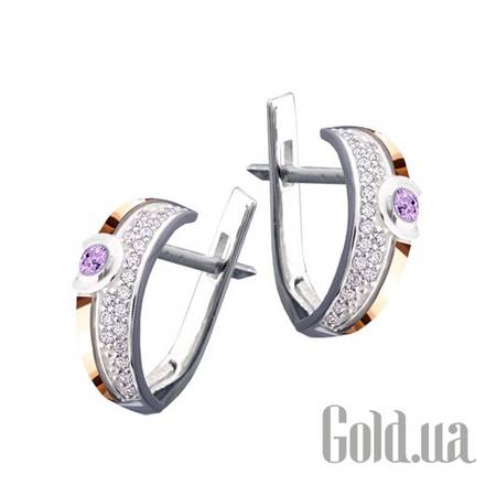 Серьги Серебряные серьги с аметистами и куб. циркониями в позолоте