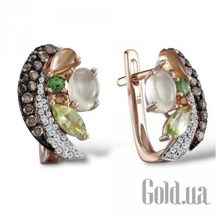 Серьги Золотые серьги с бриллиантами, цитринами, гранатами, перидотами и пренитами
