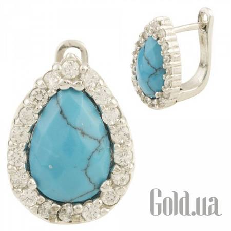 Серьги Серебряные серьги с бирюзой и куб. циркониями