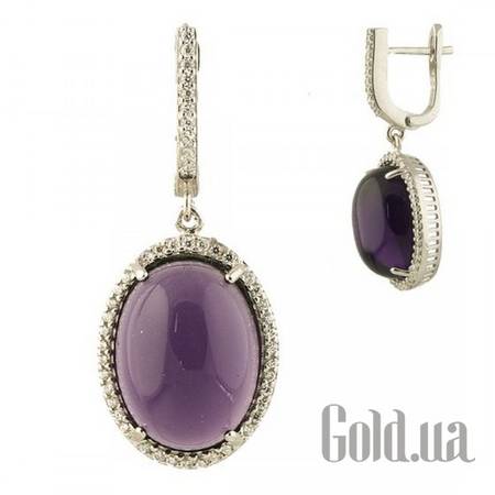 Серьги с подвесками Серебряные серьги с синт. кварцами и куб. циркониями