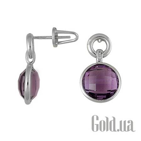 Серьги с подвесками Золотые серьги с бриллиантами и аметистами