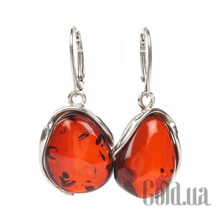 Серьги с подвесками Серебряные серьги с янтарем